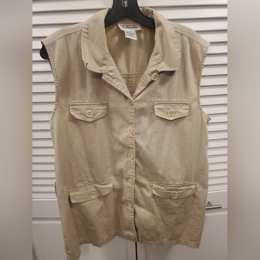 WOMENS TALBOT TAN BUTTON DOWN VEST SHIRT  SZ M